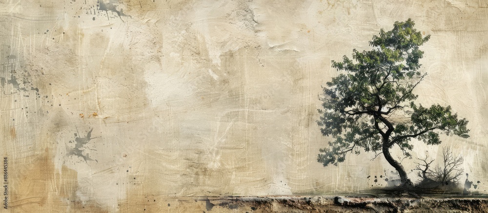 Aufkleber An antique paper backdrop featuring a tree on a weathered surface with copy space image