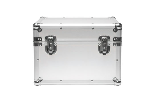 A Silver Aluminum Case With Secure Clasps Ready for Adventure on a White or Clear Surface PNG Transparent Background