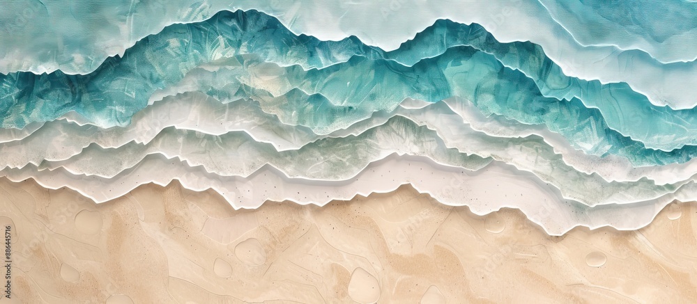 Aufkleber Aerial view of a beach themed image with paper waves creating a serene backdrop ideal for including text or graphics due to the available copy space