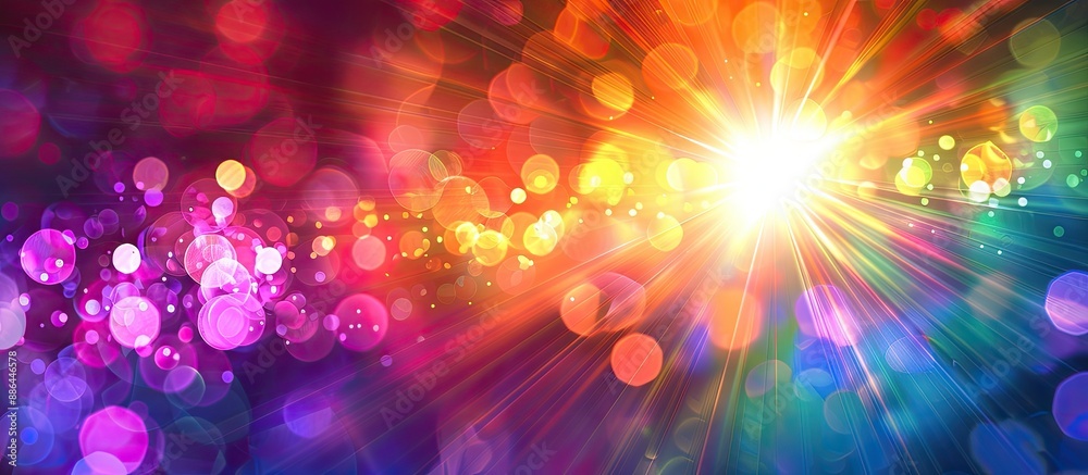 Aufkleber Creative background with an illuminated burst of multicolor light creating lens flare shine effects providing copy space image
