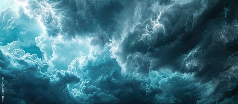 Poster Storm clouds creating a dramatic backdrop in a blue sky with copy space image