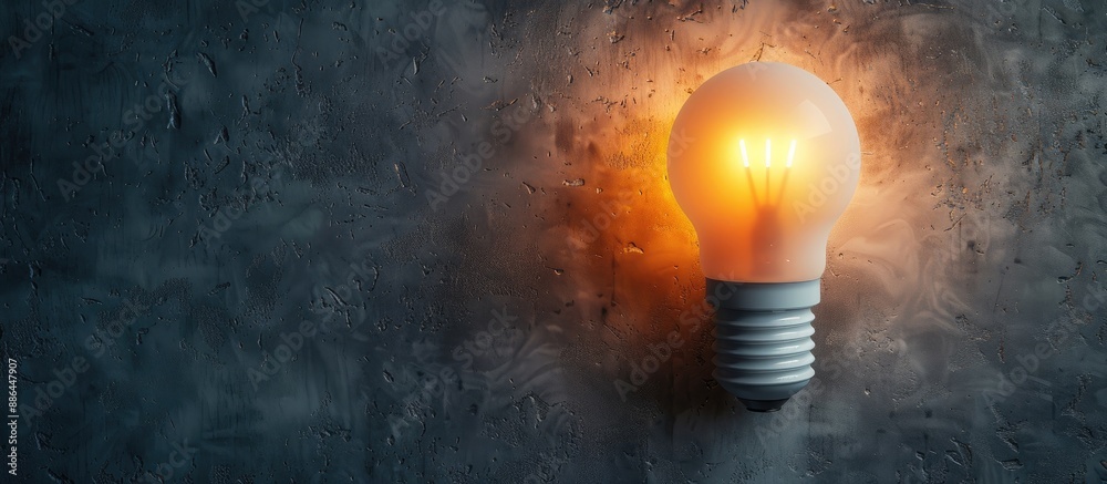 Aufkleber An energy efficient LED bulb emitting orange light on a grey backdrop ideal for conveying the concept with a copy space image
