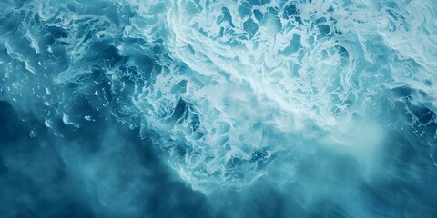 Fototapeta premium Creating an Aerial View of Blue Ocean Waves Using Digital Tools. Concept Digital Art, Aerial View, Blue Ocean Waves, Virtual Reality, Nature Inspiration