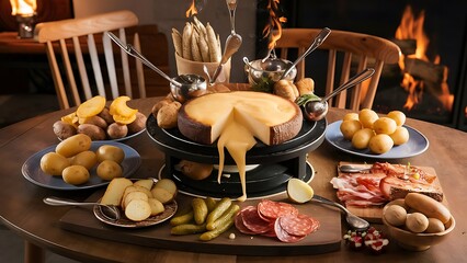 raclette cheese meal appetizer food meal food snack on the table