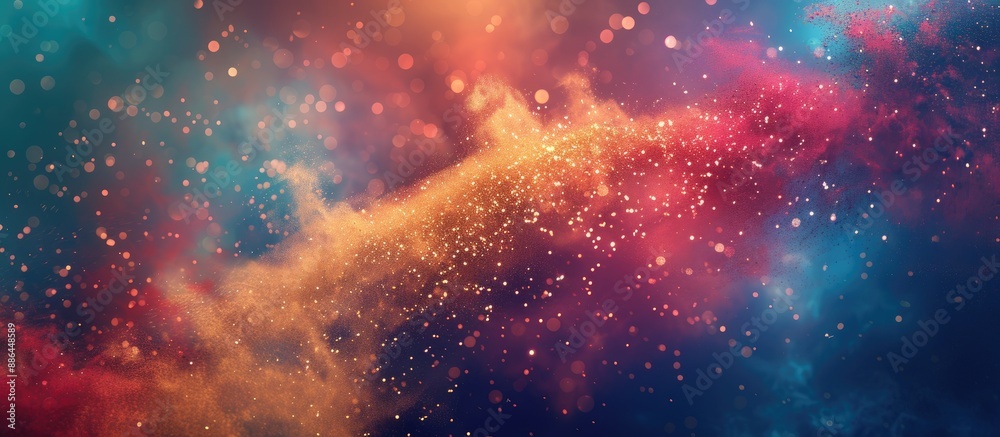 Aufkleber Color powder explodes creating an abstract multicolored glitter texture in this freeze frame copy space image