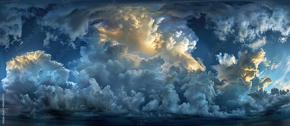 Poster meteorological phenomenon depicted in a dramatic panoramic sky image showcasing dark stormy clouds s