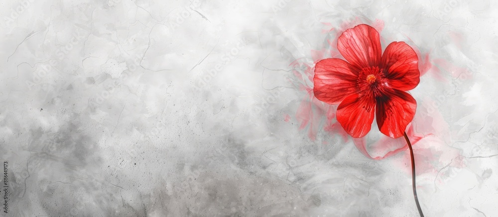 Poster artistic ink backdrop featuring a stunning red buttercup flower in a creative top view copy space im