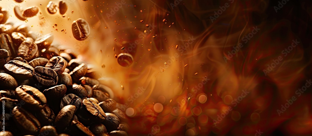Leinwandbilder Dark roasted coffee beans in a coffee machine with spinning motion creating a background for the beverage and coffee industry with ample copy space image
