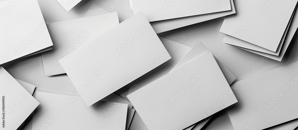 Poster grey background with blank business cards featuring copy space image