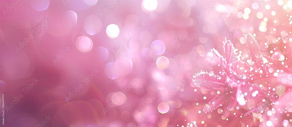 Poster soft pink abstract background with a gentle glow of bokeh effect around a central copy space image