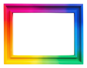 PNG  Gradient rainbow rectangle frame white background.