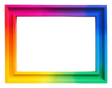 PNG  Gradient rainbow rectangle frame white background.