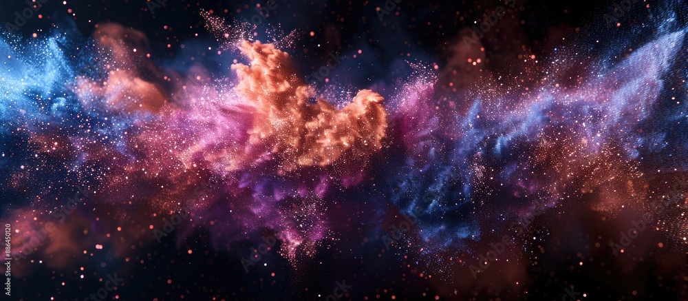 Aufkleber Color powder explodes creating an abstract multicolored glitter texture in this freeze frame copy space image
