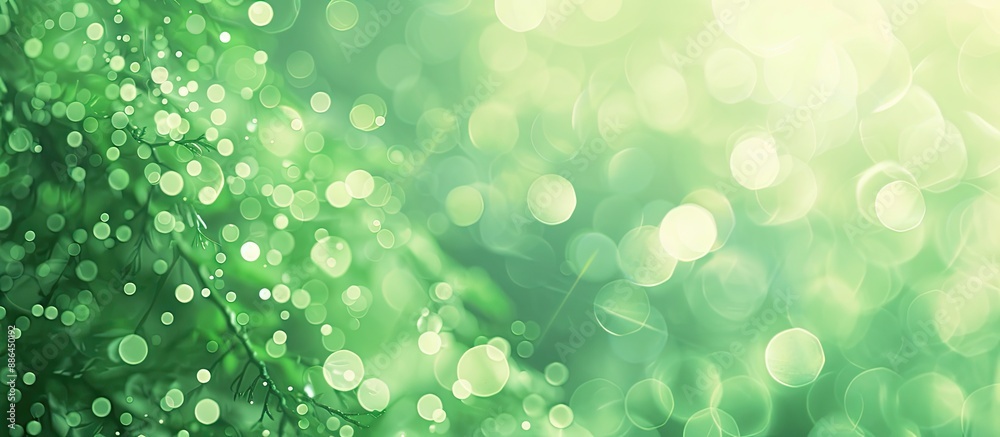 Fototapete soft green bokeh lights illuminating a gradient green background with white copy space image