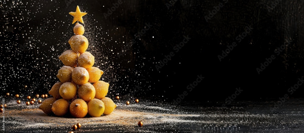 Poster a christmas tree made of sugared lemons on a black backdrop with copy space image