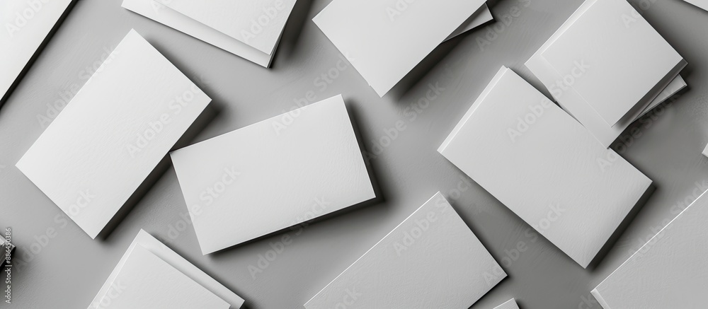 Poster grey background with blank business cards featuring copy space image