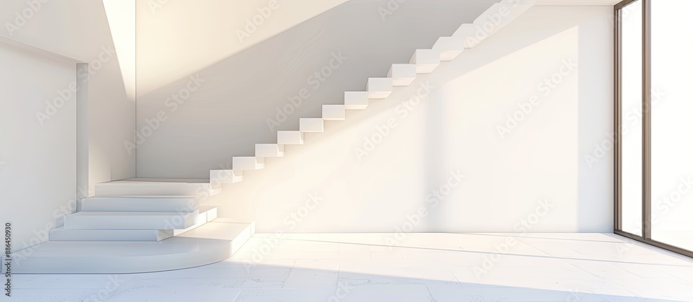 Poster Empty white room with staircase on wall devoid of occupants with a clear copy space image