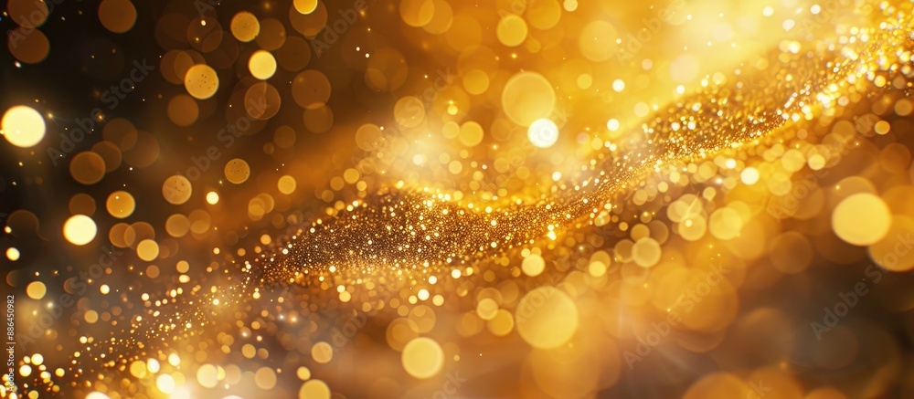 Leinwandbilder Close up macro shot of blurred golden bokeh background with sparkling defocused elements and glitter dust providing a clear copy space image