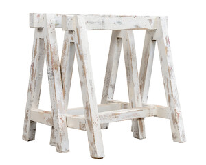 Wooden easels, shaded white. worktop support. Isolated white background