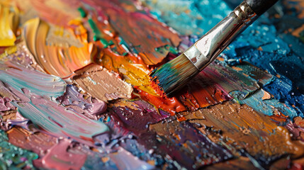 Fototapeta premium A painting is being created with a brush, with a variety of colors including red