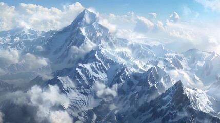 Awe-inspiring mountain range with snow-capped peaks and dramatic clouds, perfect for adventurous and inspiring designs. 