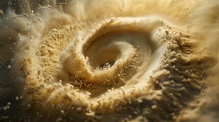 A swirling vortex of sand particles captured in mid-air, showcasing their delicate and intricate details