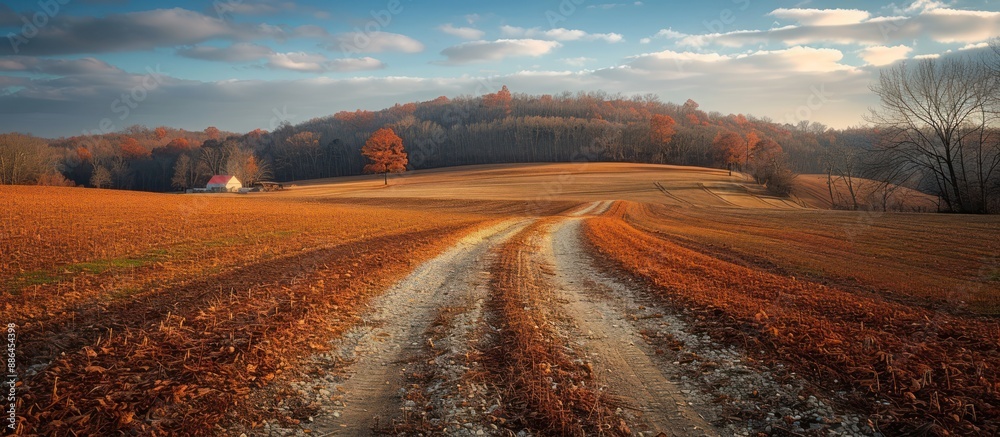 Wall mural Autumnal Landscape with Dirt Road Leading to a Hill