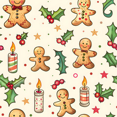 Naklejka premium 2D illustrated New Year card in a cute graphic style seamless pattern.