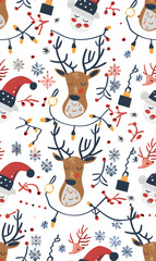 2D illustrated New Year card in a cute graphic style seamless pattern.