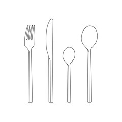Kitchenware outline icon set, Fork, Knife, Small Spoon And Big Spoon, Vector illustration