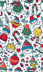 2D illustrated New Year card in a cute graphic style seamless pattern.
