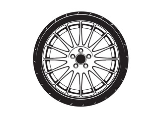car wheel rim vector silhouette, icon, logo, monochrome, color in black and transparent for conceptual design