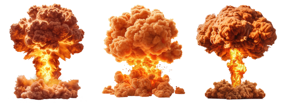 Powerful nuclear explosion with a mushroom cloud rising up, cut out. - Powered by Adobe