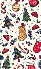 2D illustrated New Year card in a cute graphic style seamless pattern.