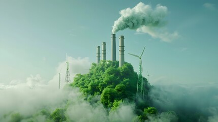 Sustainable energy from green industry with eco power, highlighting low carbon footprint and good environmental practices from a green factory