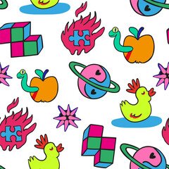 Obraz premium seamless pattern with teens doodle elements in vector.teenage subcultural objects for backdrop print textile fabric poster wallpaper wrapping backgrounds