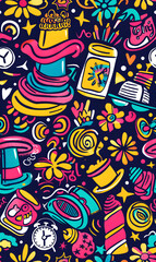 Fototapeta premium 2D illustrated New Year card in a cute graphic style seamless pattern.