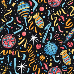 Naklejka premium 2D illustrated New Year card in a cute graphic style seamless pattern.