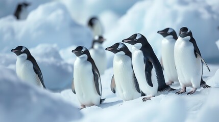 Fototapeta premium Antarctic Harmony: Penguins on the Ice Floe