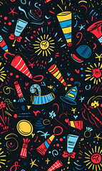 2D illustrated New Year card in a cute graphic style seamless pattern.