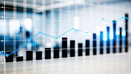 Digital Graph Overlay on Blue Background with Bar and Line Charts
