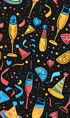 Obraz premium 2D illustrated New Year card in a cute graphic style seamless pattern.