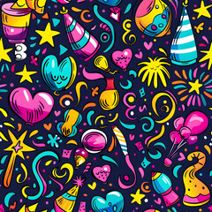 Naklejka premium 2D illustrated New Year card in a cute graphic style seamless pattern.