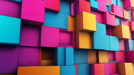 Abstract background with block-like wall design, incorporating colorful rectangular panels arranged in a dynamic and playful pattern