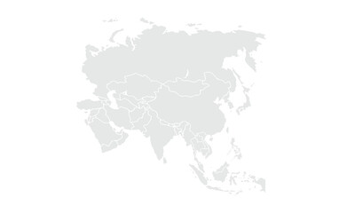 Asia map Grayscale,isolated on white background for website layouts,background,education, precise,customizable,Travel worldwide,map silhouette backdrop,earth geography, political,reports.