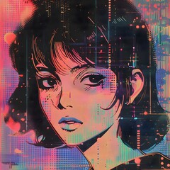 dots, 80s, nostalgic, glitchy, a retro style poster, animecore, animated, retro animation, fuse animation, 1988 retro animation, vhs copy, vhs grain animation1