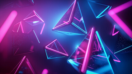 Hitech communication concept with neon triangles, abstract game light-out technology