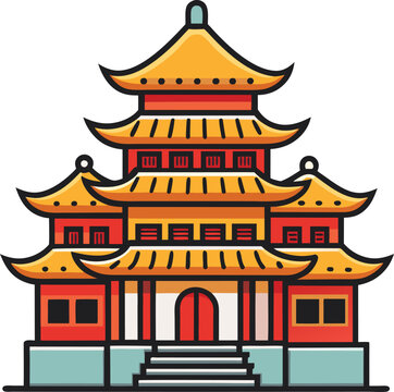 recommend clip art: Chinese ornament  building vector illustration, Chinese temple  vector art