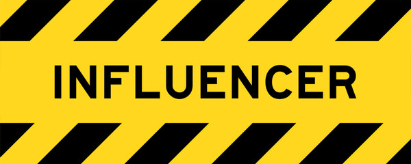 Yellow and black color with line striped label banner with word influencer