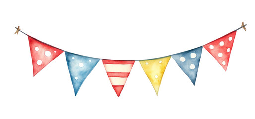 Fototapeta premium PNG Colorful bunting, watercolor illustration, transparent background